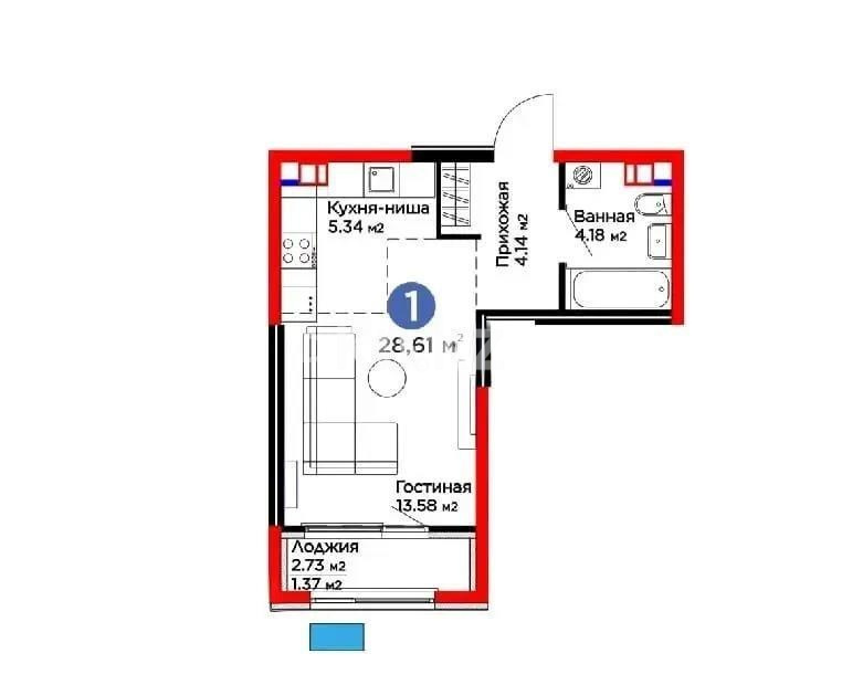 Продажа 1-комнатной квартиры, 28.61 м² в Алматы