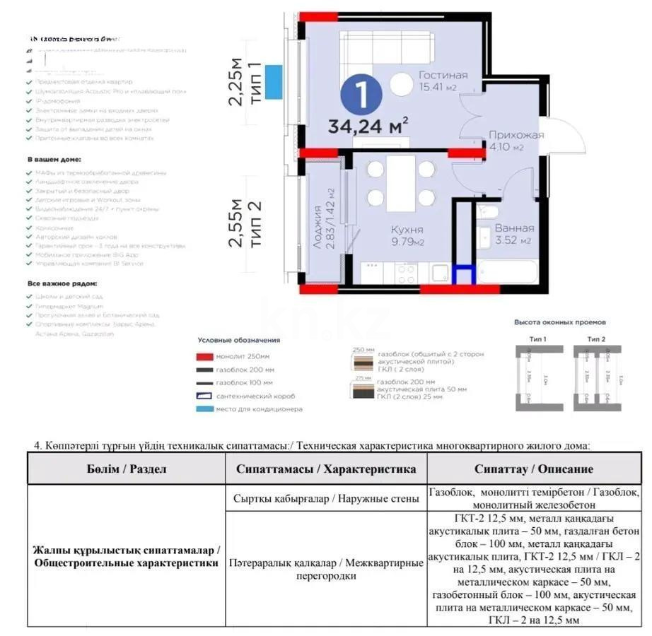 Продажа 1-комнатной квартиры, 3424 м² в Астане