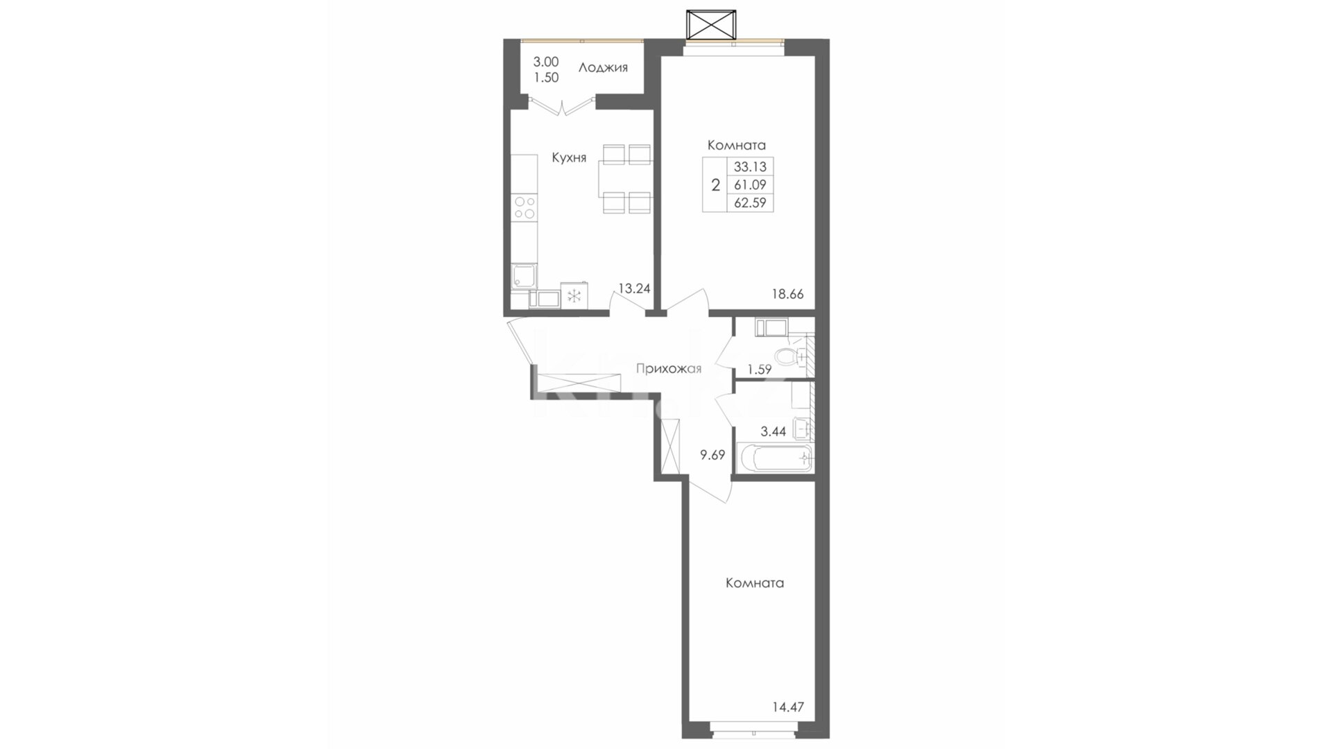 ЖК Багыстан, 2-комнатная, цена 23 784 200 ₸, 380 000 ₸&nbsp;/&nbsp;м²