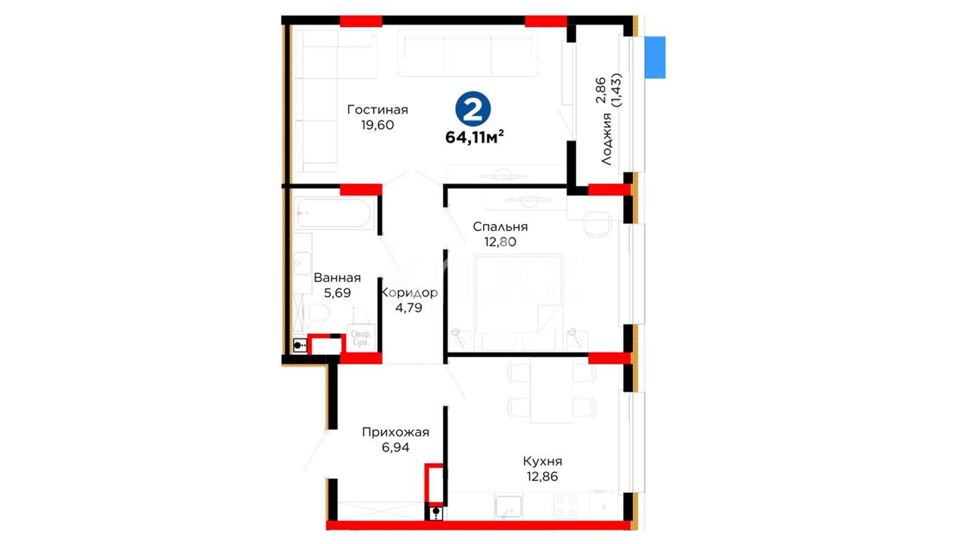 ЖК Alem Sana, 2-комнатная, цена 40 043 701 ₸, 624 610 ₸&nbsp;/&nbsp;м²