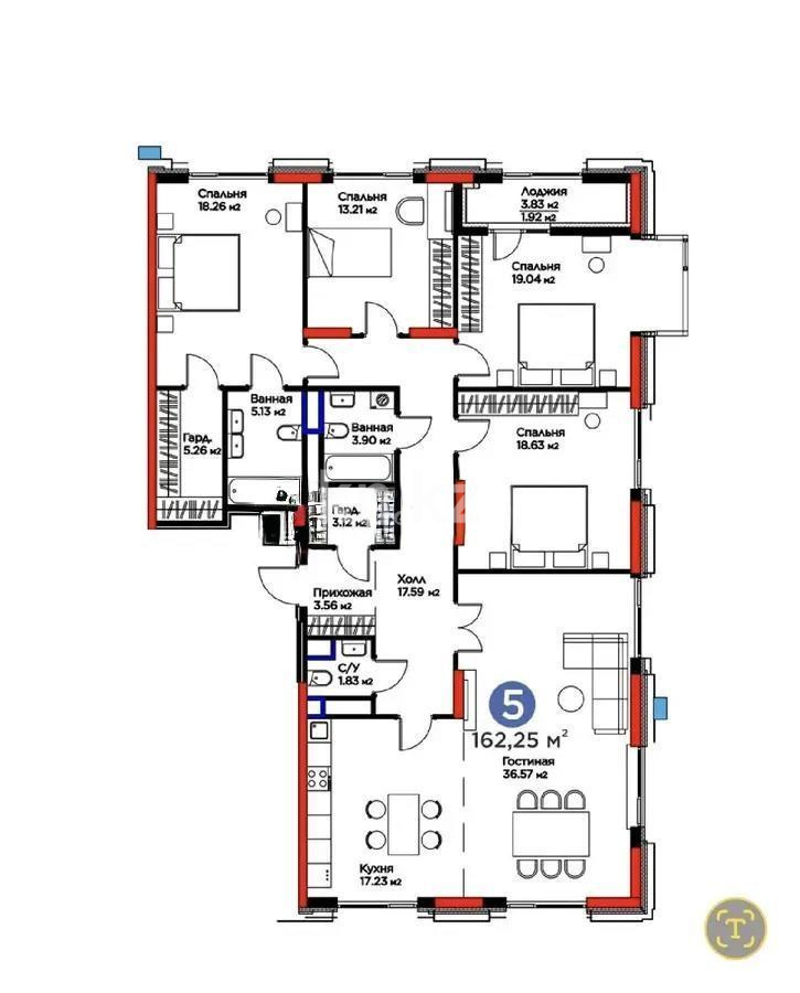 Продажа 5-комнатной квартиры, 162.25 м² в Астане