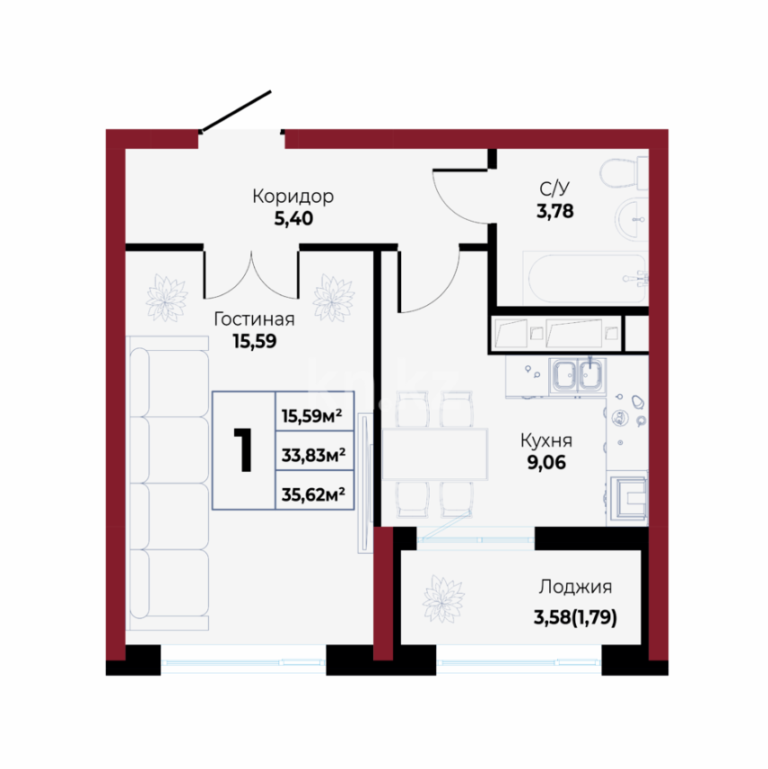 Продажа 1-комнатной квартиры, 35.6 м², ул. Айтматова, дом  24/14 - пр. Улы Дала в Астане