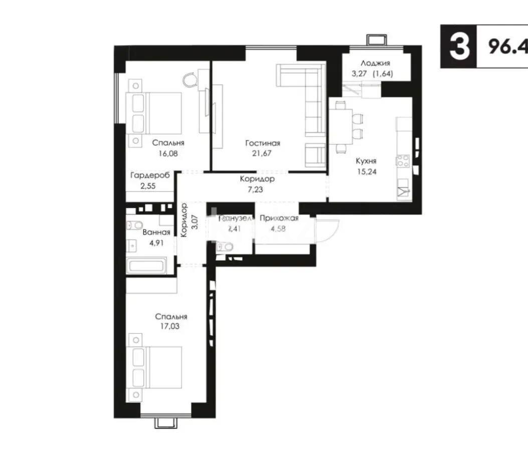 Продажа 3-комнатной квартиры, 96.4 м² в Астане