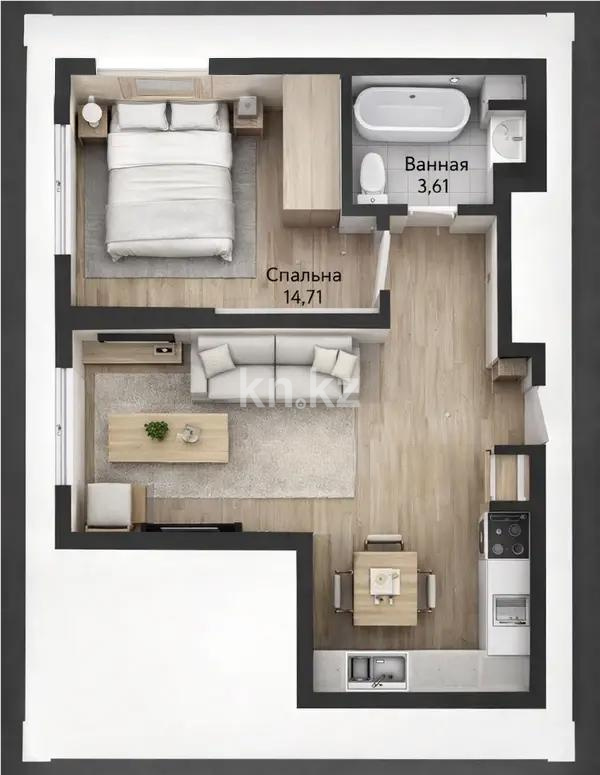 Продажа 2-комнатной квартиры, 42 м² в Астане