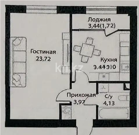 Продажа 1-комнатной квартиры, 44.64 м², ул. Жошы хана, дом  12/3 в Астане