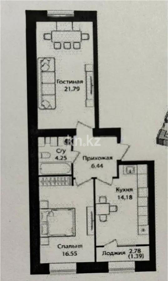 Продажа 2-комнатной квартиры, 64.6 м², ул. Е-15, дом  16 в Астане