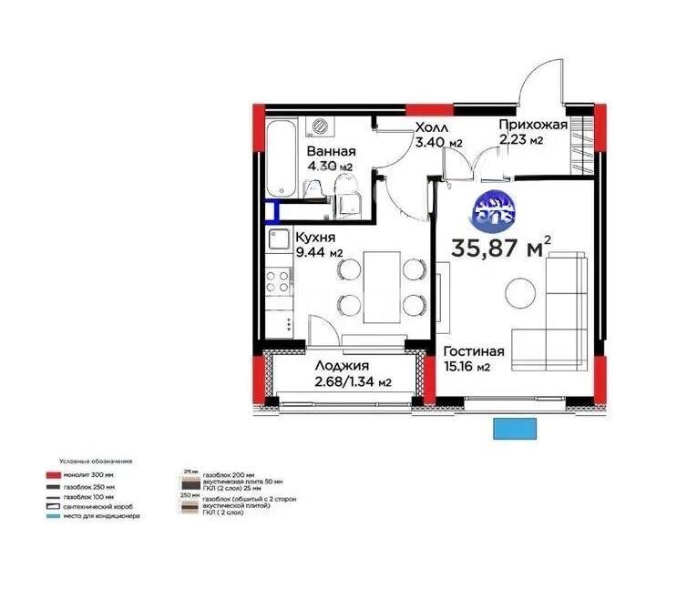 Продажа 1-комнатной квартиры, 35.8 м² в Астане