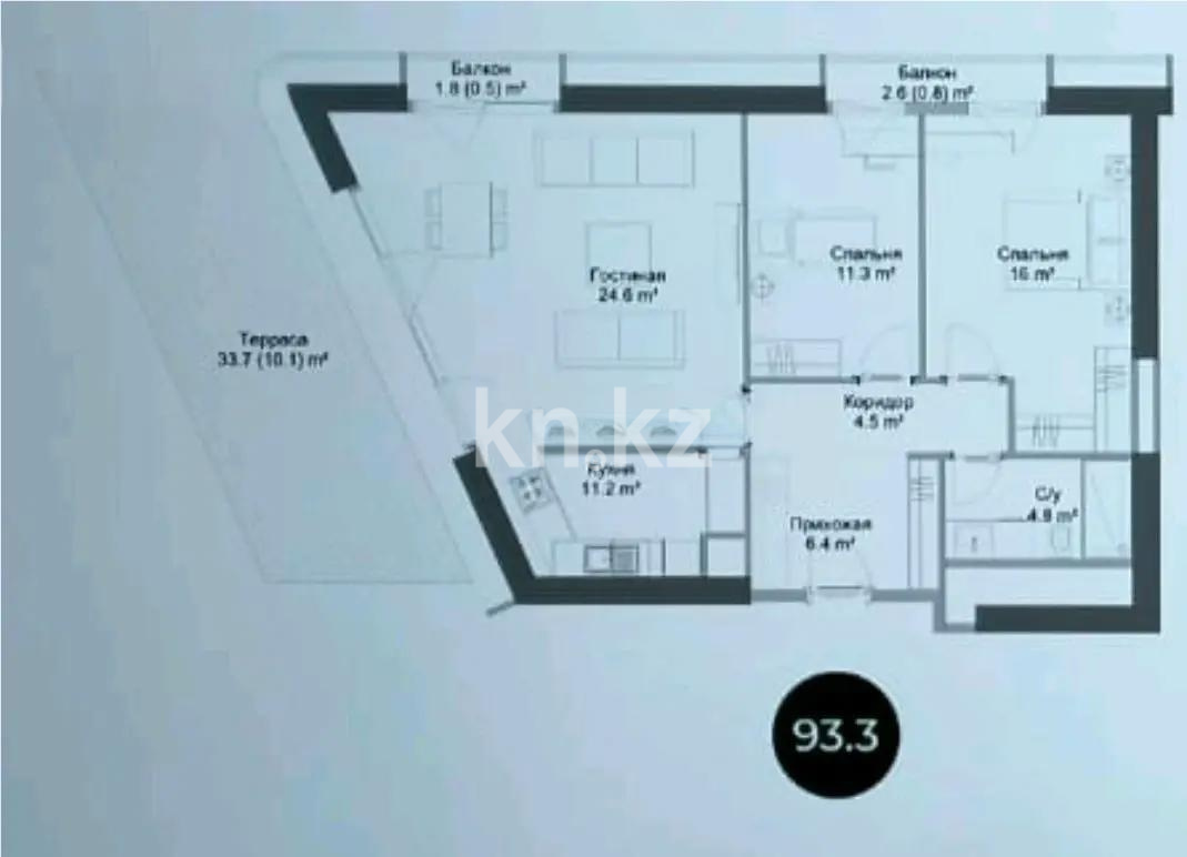 Продажа 3-комнатной квартиры, 93.3 м² в Алматы