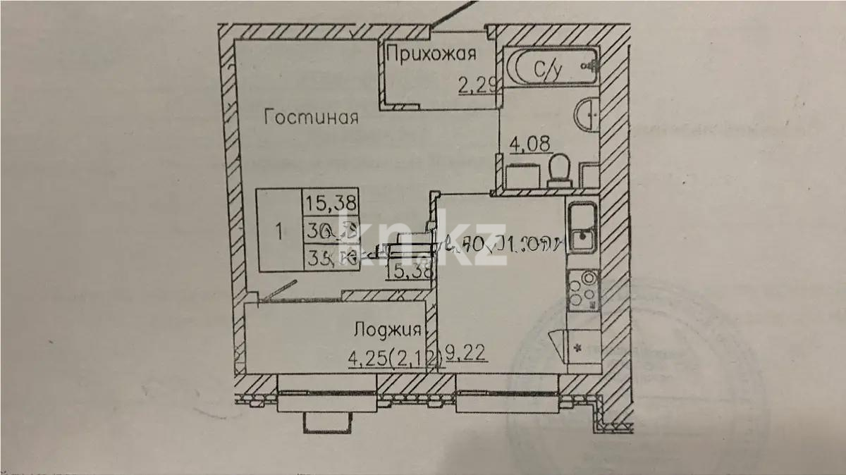 Продажа 1-комнатной квартиры, 33.1 м², ул. Тынышбайулы, дом  10 в Астане