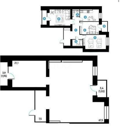 Продажа 3-комнатной квартиры, 102 м², мкр-н Гульдер-1, дом  3а в Караганде