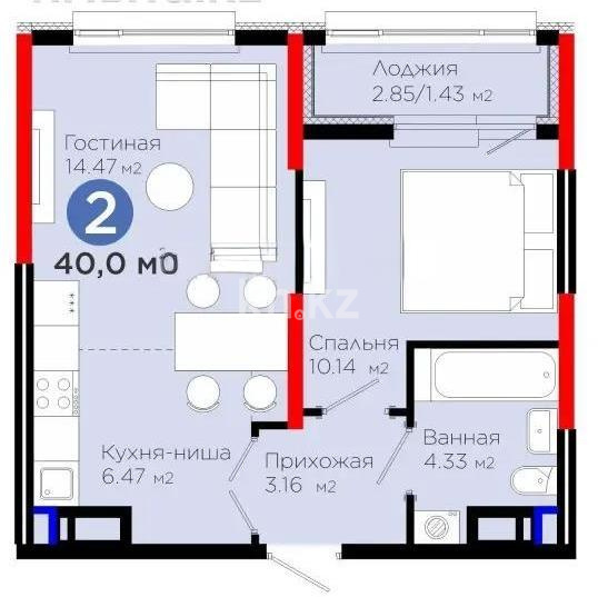 Продажа 2-комнатной квартиры, 40 м², ул. Е-908, дом  23 стр в Астане