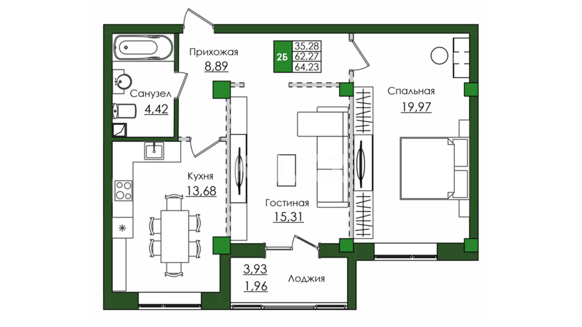ЖК Salt, 2-комнатная, цена 39 073 800 ₸, 578 786 ₸&nbsp;/&nbsp;м²