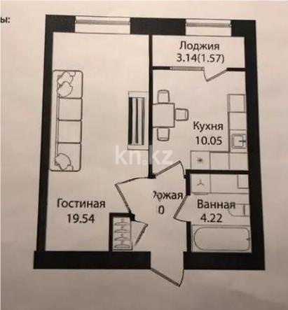 Продажа 1-комнатной квартиры, 39.68 м² в Астане