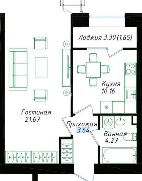 Продажа 1-комнатной квартиры, 41.39 м² в Астане