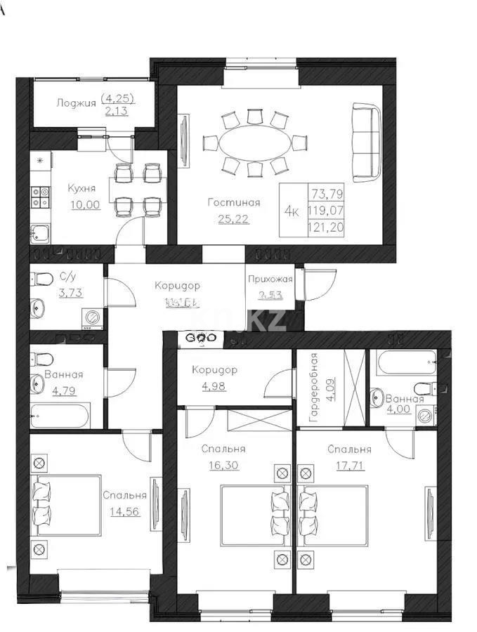 Продажа 4-комнатной квартиры, 121.8 м², ул. Нажимеденова, дом  52б в Астане