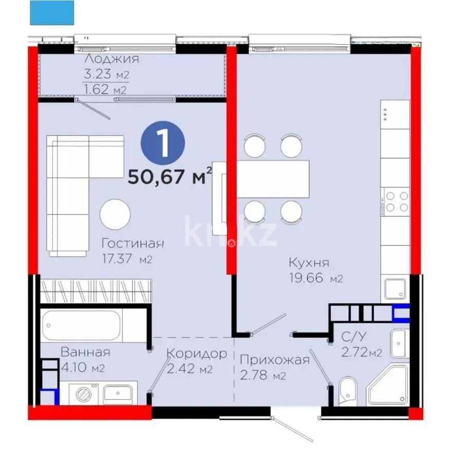 Продажа 1-комнатной квартиры, 50.67 м² в Алматы