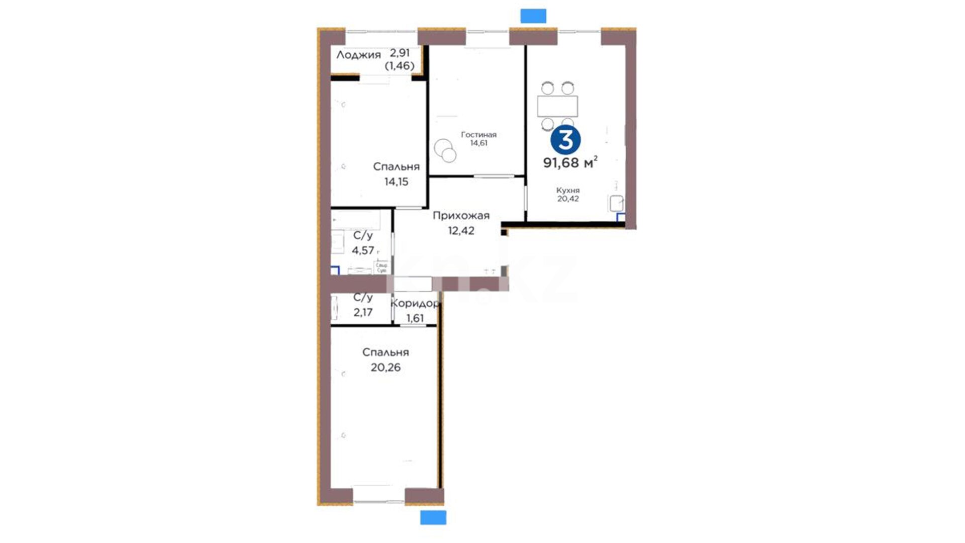 ЖК Tulga, 3-комнатная, цена 57 567 200 ₸, 634 000 ₸&nbsp;/&nbsp;м²