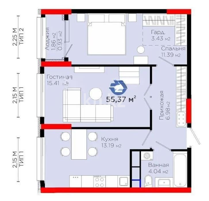 Продажа 2-комнатной квартиры, 56 м², ул. Толе би, дом  28 в Астане - фото 5
