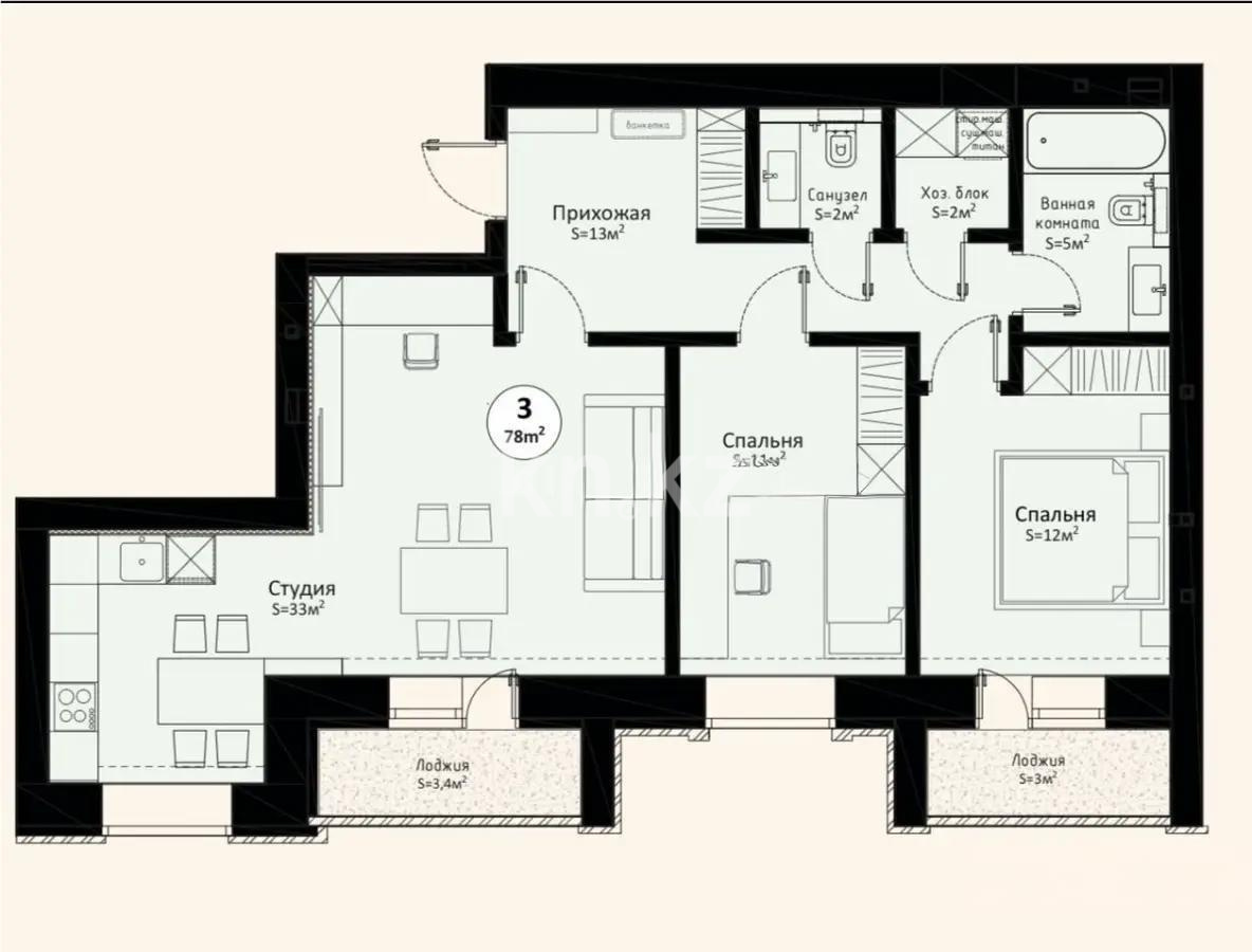 Продажа 3-комнатной квартиры, 79 м², 137 учетный квартал, дом  343 в Караганде