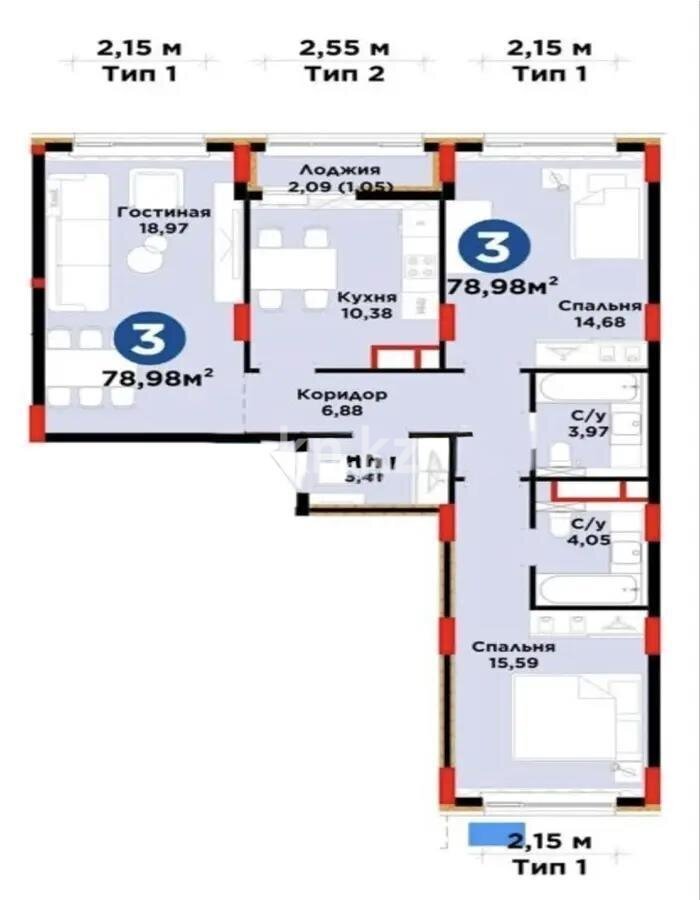 Продажа 3-комнатной квартиры, 80 м² в Астане