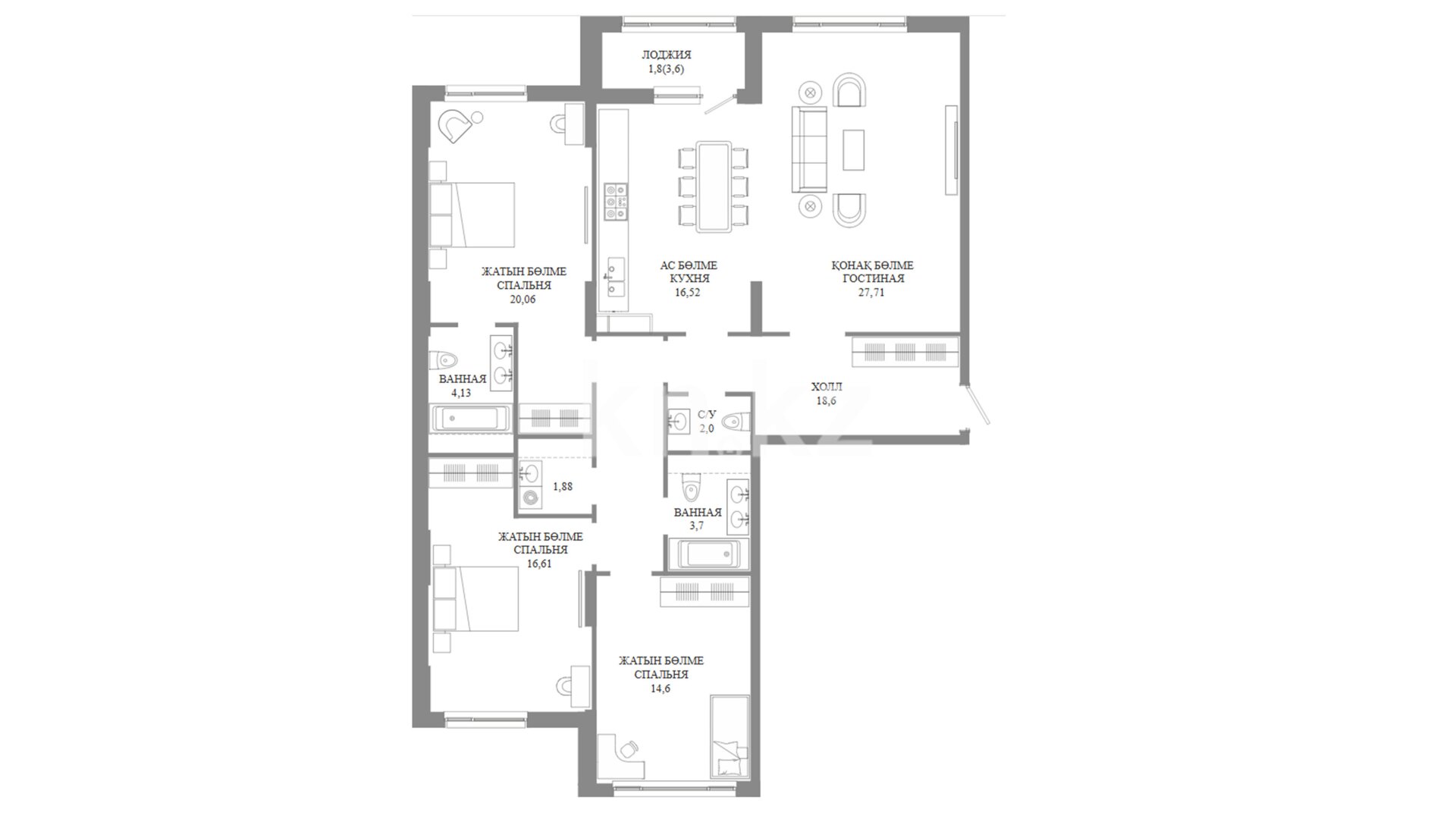 ЖК Grand Monaco, 4-комнатная, цена 132 683 100 ₸, 1 023 000 ₸&nbsp;/&nbsp;м²