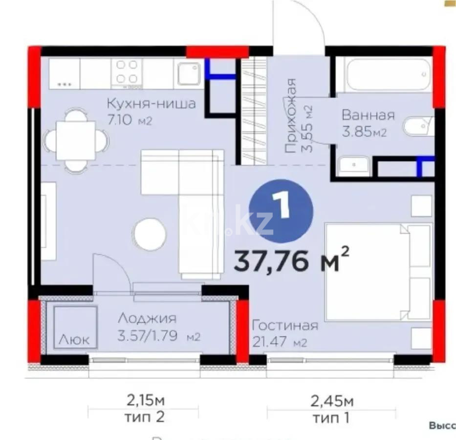 Продажа 1-комнатной квартиры, 37.7 м², ул. Е-915, дом  15 в Астане