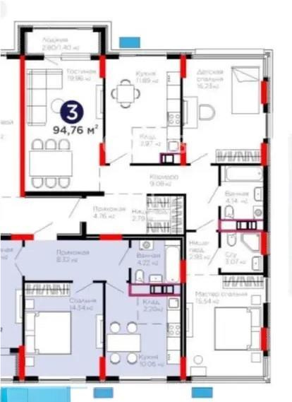 Продажа 3-комнатной квартиры, 94.76 м², ул. Бухар жырау, дом  31/1 в Астане