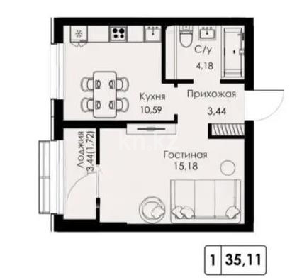 Продажа 1-комнатной квартиры, 35.11 м² в Алматы