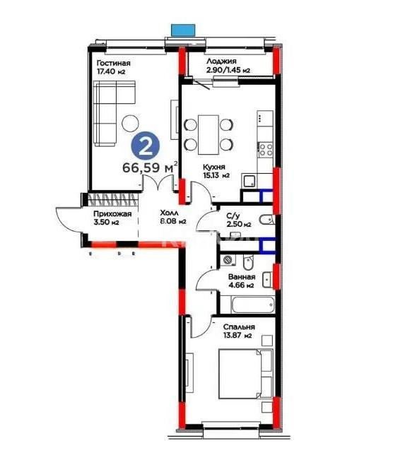 Продажа 2-комнатной квартиры, 66.59 м² в Астане