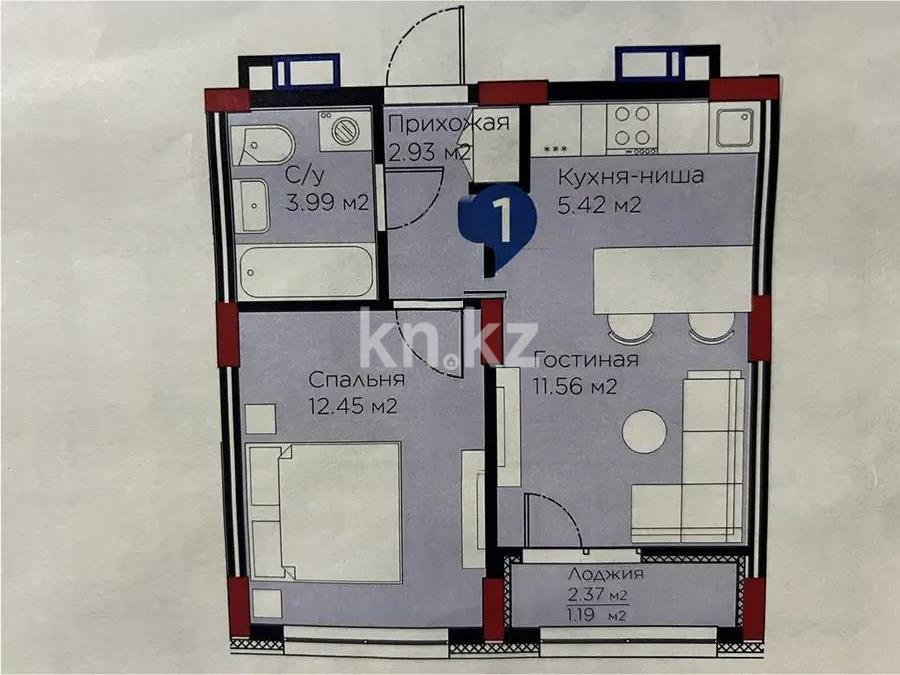 Продажа 2-комнатной квартиры, 39 м² в Астане