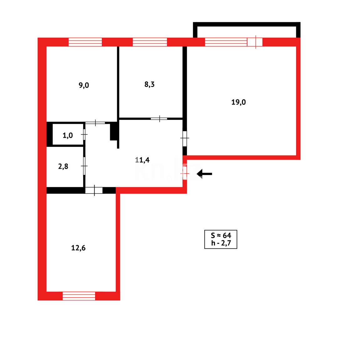 Продажа 3-комнатной квартиры, 65 м², ул. Муканова, дом  80 в Караганде - фото 9
