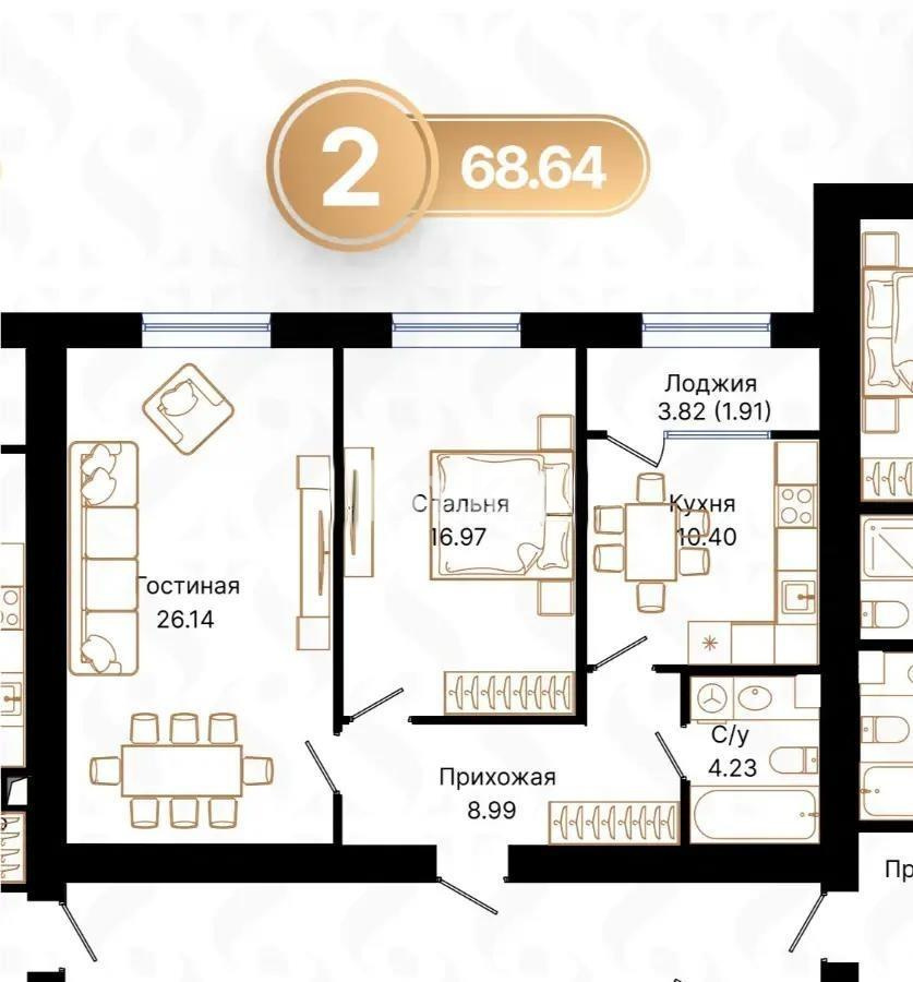 Продажа 2-комнатной квартиры, 68.6 м², ул. Панфилова, дом  85 в Астане