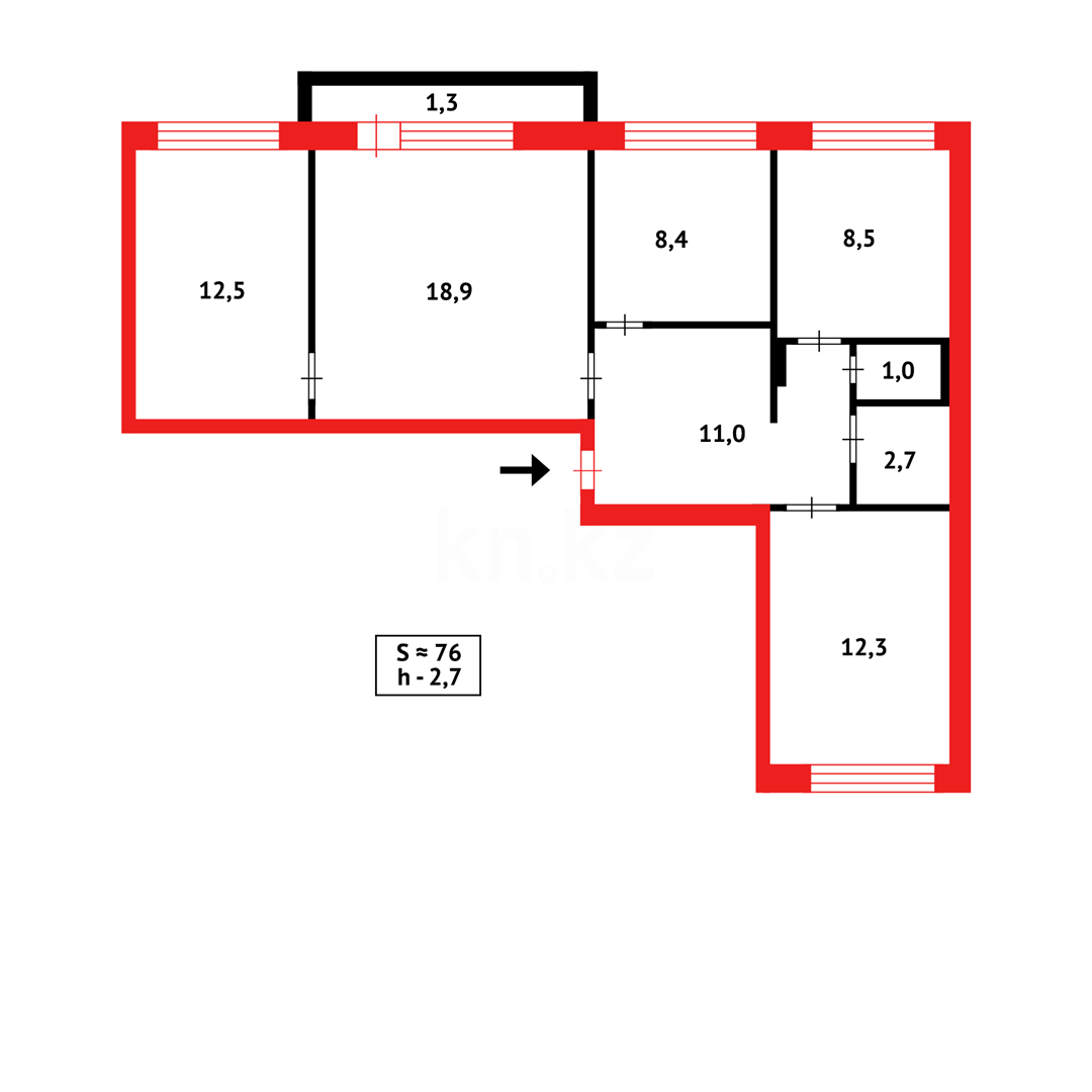 Продажа 4-комнатной квартиры, 77 м², ул. Таттимбета, дом  15 в Караганде - фото 8