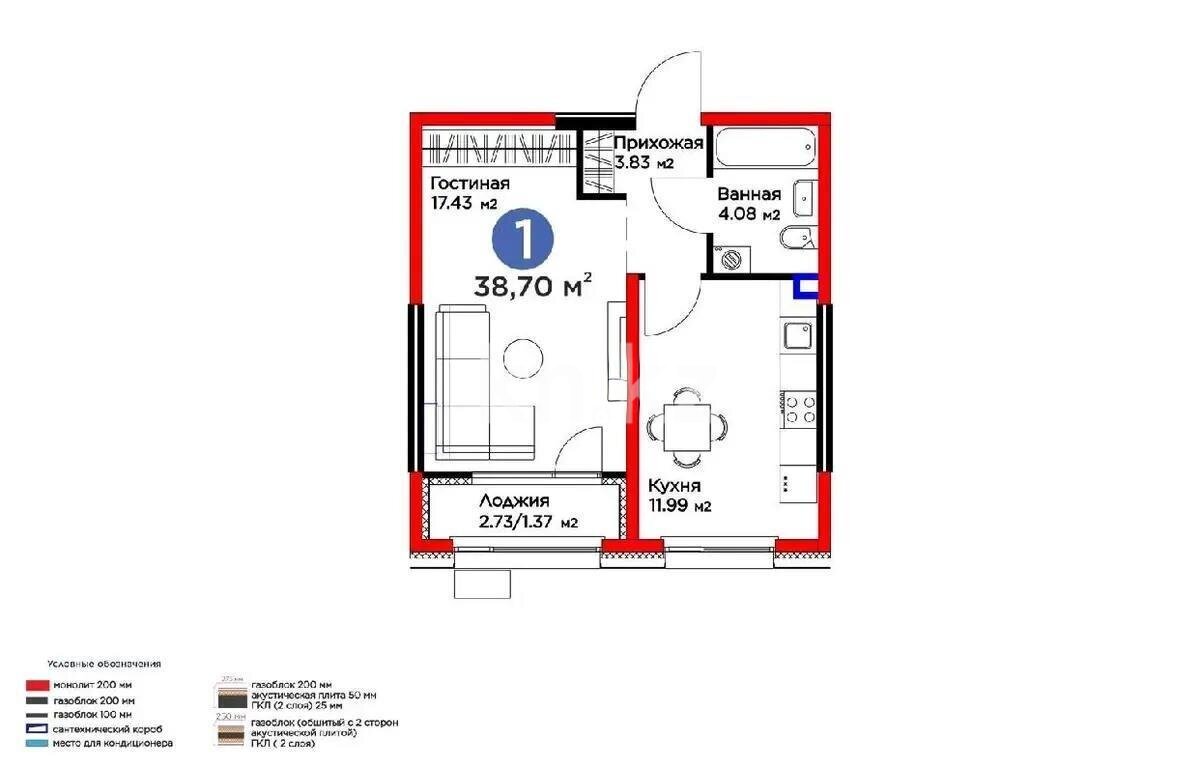 Продажа 2-комнатной квартиры, 38.7 м² в Алматы
