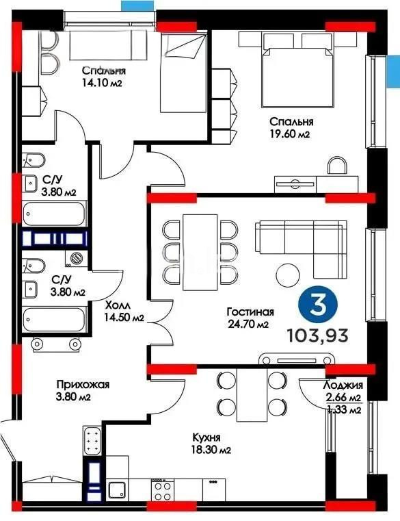 Продажа 3-комнатной квартиры, 103.3 м² в Астане - фото 8