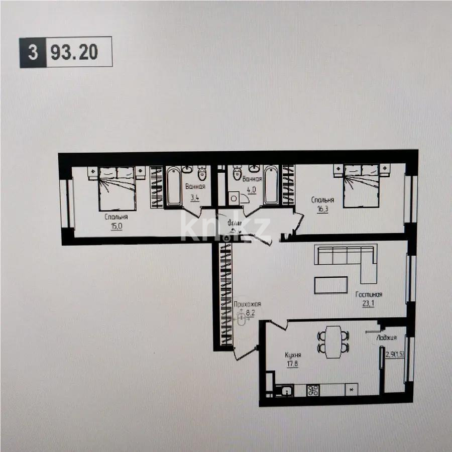 Продажа 3-комнатной квартиры, 93.2 м² в Алматы