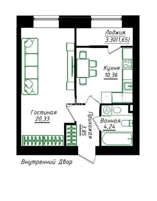 Продажа 1-комнатной квартиры, 40.43 м² в Астане