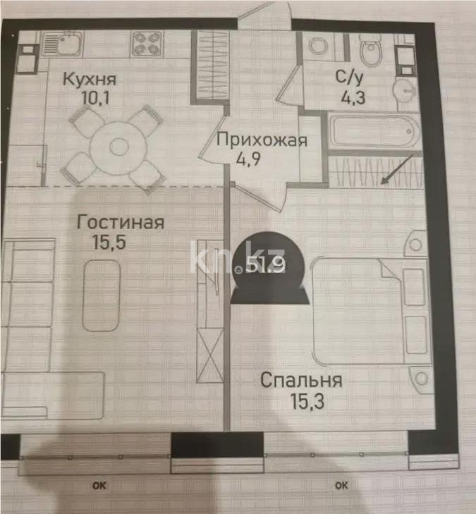 Продажа 2-комнатной квартиры, 51.9 м² в Алматы