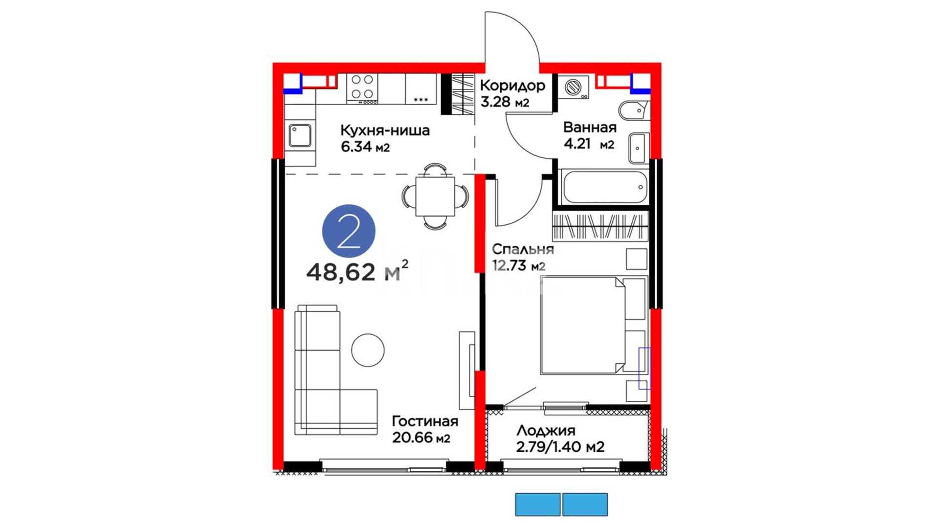 ЖК Dastur, 2-комнатная, цена 35 747 855 ₸, 735 250 ₸&nbsp;/&nbsp;м²