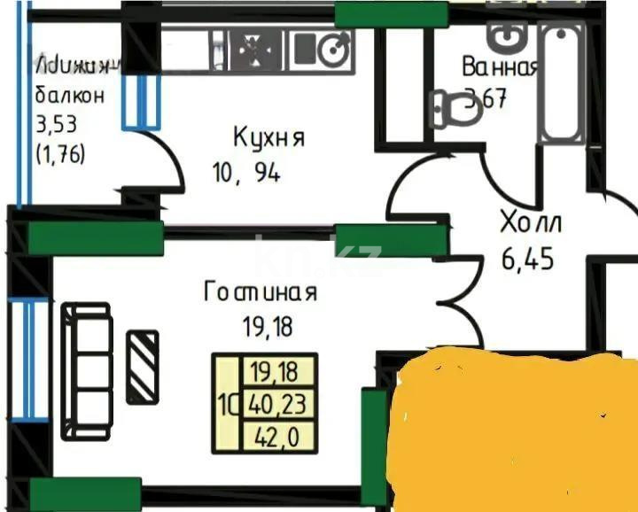 Продажа 1-комнатной квартиры, 42 м² в Астане