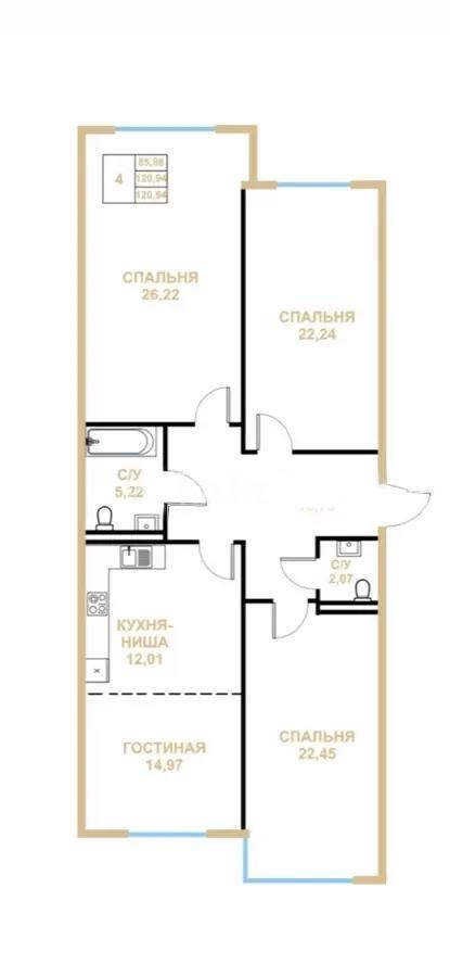 Продажа 4-комнатной квартиры, 123 м² в Алматы