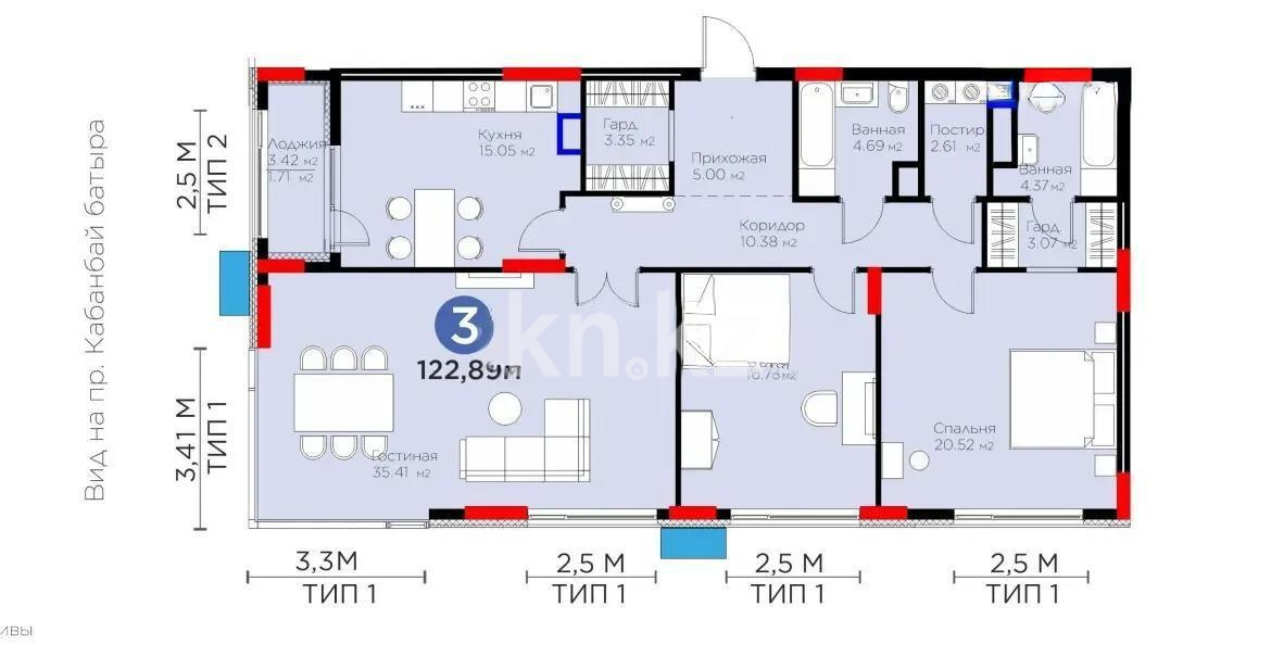 Продажа 3-комнатной квартиры, 122.89 м², ул. Кунаева, дом  3 стр в Астане
