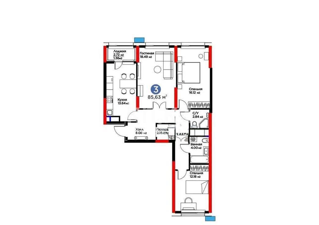 Продажа 3-комнатной квартиры, 85.63 м² в Астане - фото 6