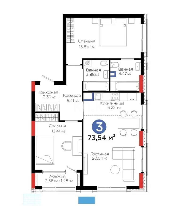 Продажа 3-комнатной квартиры, 74 м² в Астане