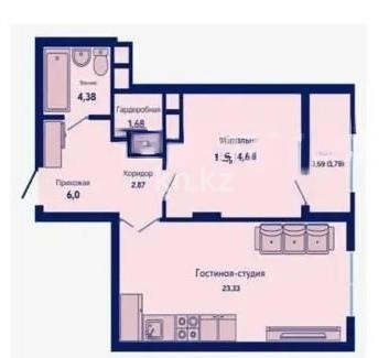 Продажа 2-комнатной квартиры, 54.4 м², пр. Туран, дом  89/3 в Астане