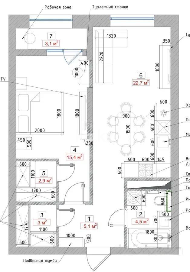 Продажа 2-комнатной квартиры, 55 м² в Алматы - фото 5