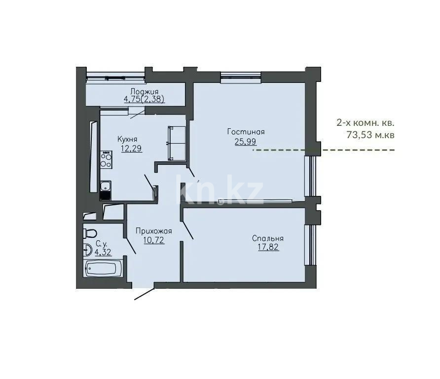 Продажа 2-комнатной квартиры, 73.7 м² в Астане
