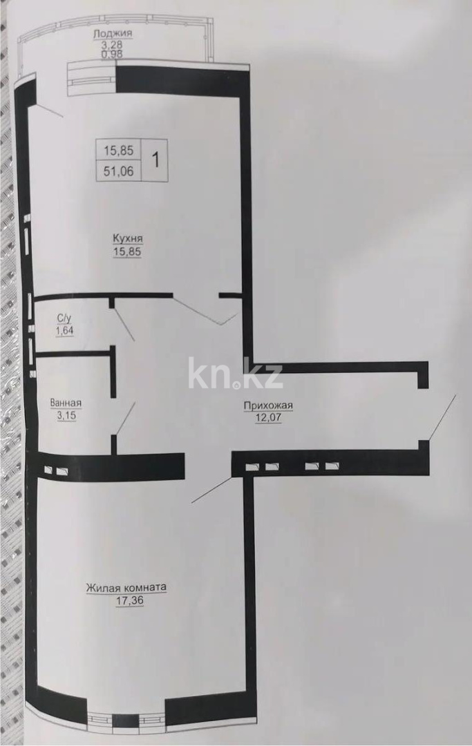 Продажа 1-комнатной квартиры, 51.05 м² в Астане