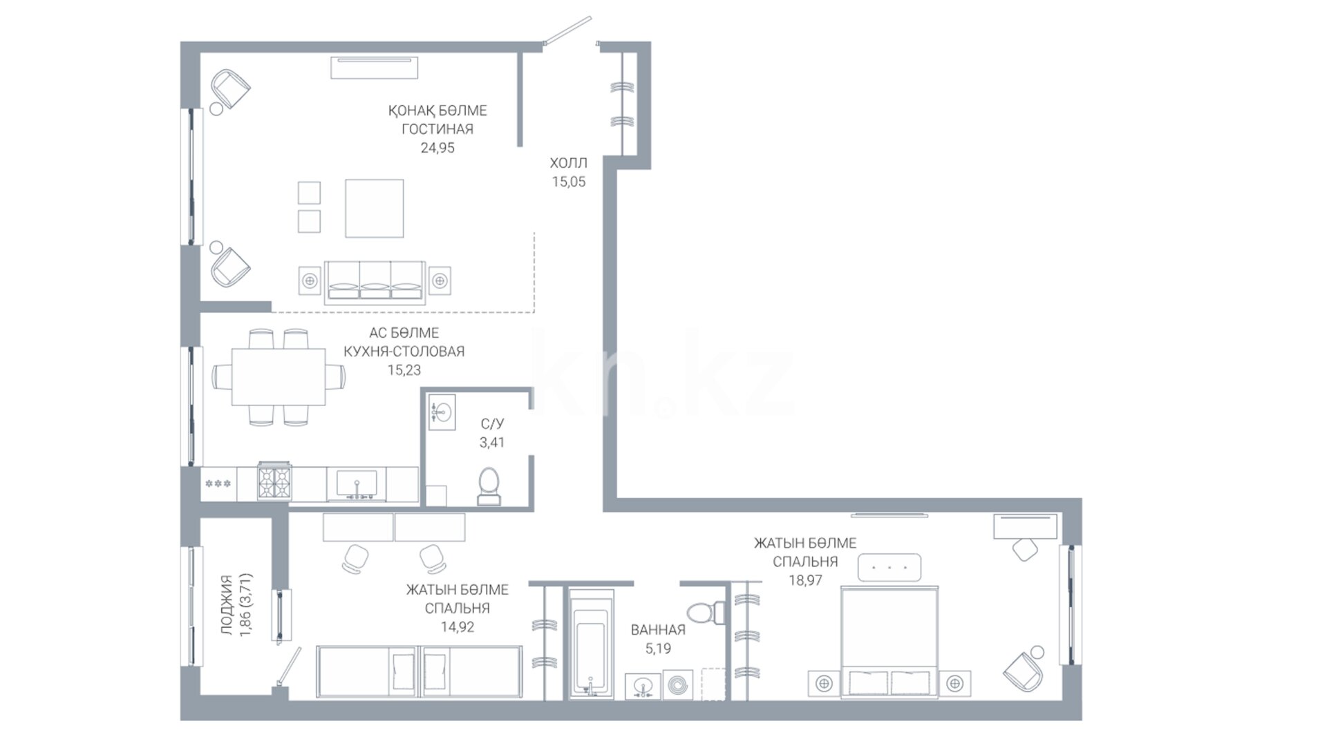 ЖК Tribeca, 3-комнатная, цена 78 668 200 ₸, 790 000 ₸&nbsp;/&nbsp;м²