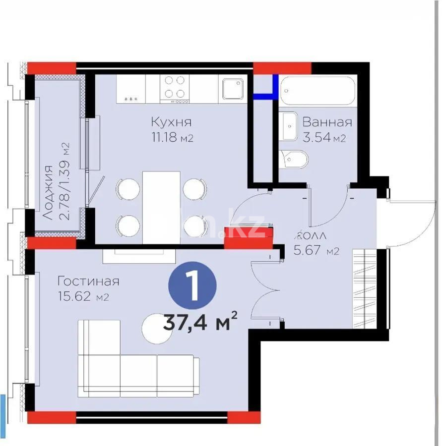 Продажа 1-комнатной квартиры, 38 м² в Астане